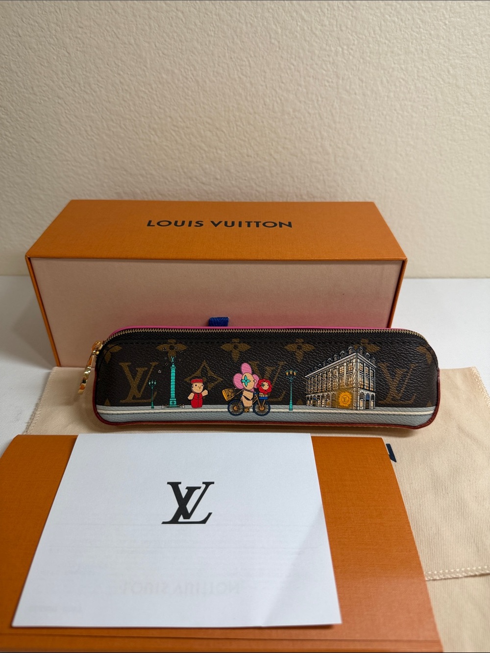 Louis Vuitton Elizabeth Monogram Pencil Case with Vivienne Paris Pink
